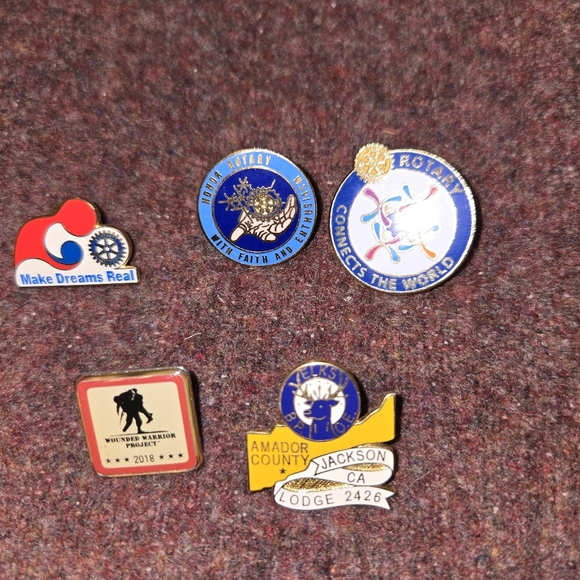 Other - Lapel Pin Lot Of 5 Rotary Wounded Warrior Amador Elks
